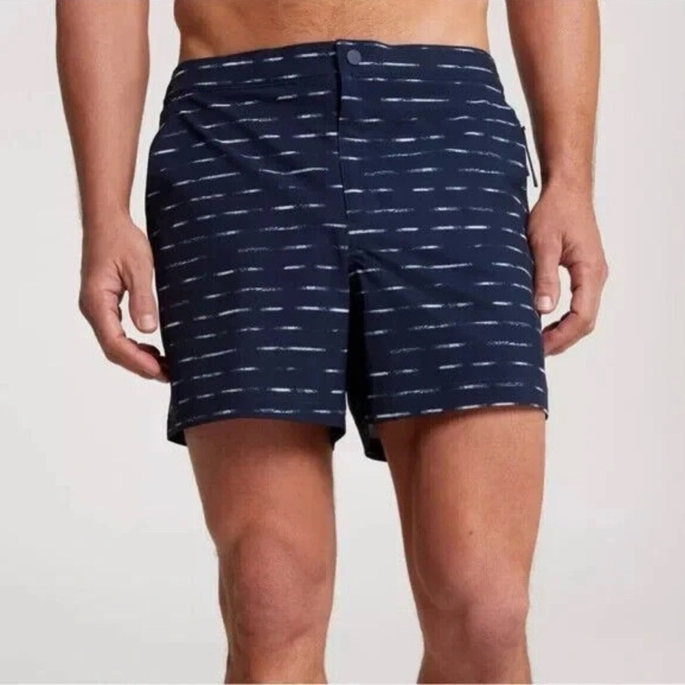 NWT VRST Men’s 5” Resort Short/Swim Trunks ~Navy & Sand Washed Stripe~Small~$58